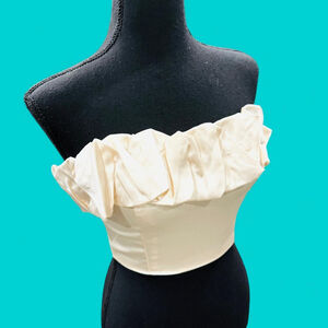 Satin Creamy Beige Crop Strapless Blouse Small